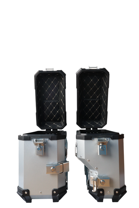 Aluminium Moto Care Side Box 36 Litre Silver With Saddle Clamp