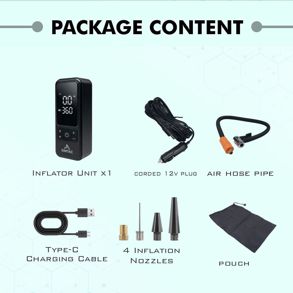 SIMTAC Portable Digital Tyre Inflator Air Compressor Pump for Car & Bike – INF203