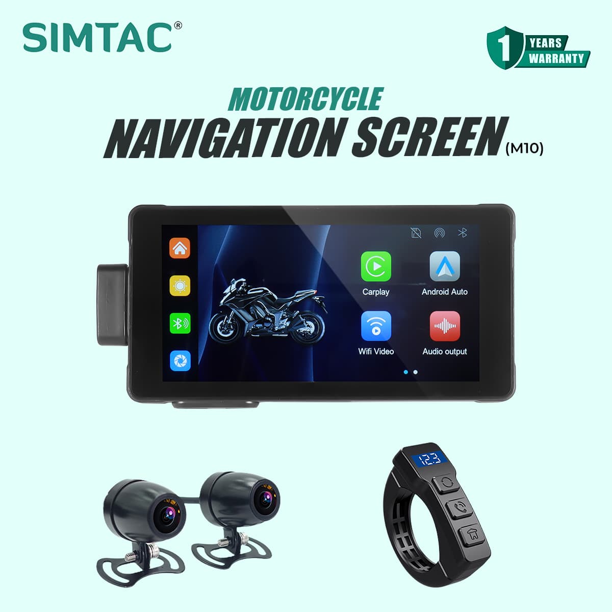 SIMTAC  MOTORCYCLE GPS CARPLAY & ANDROID AUTO SYSTEM – M10D