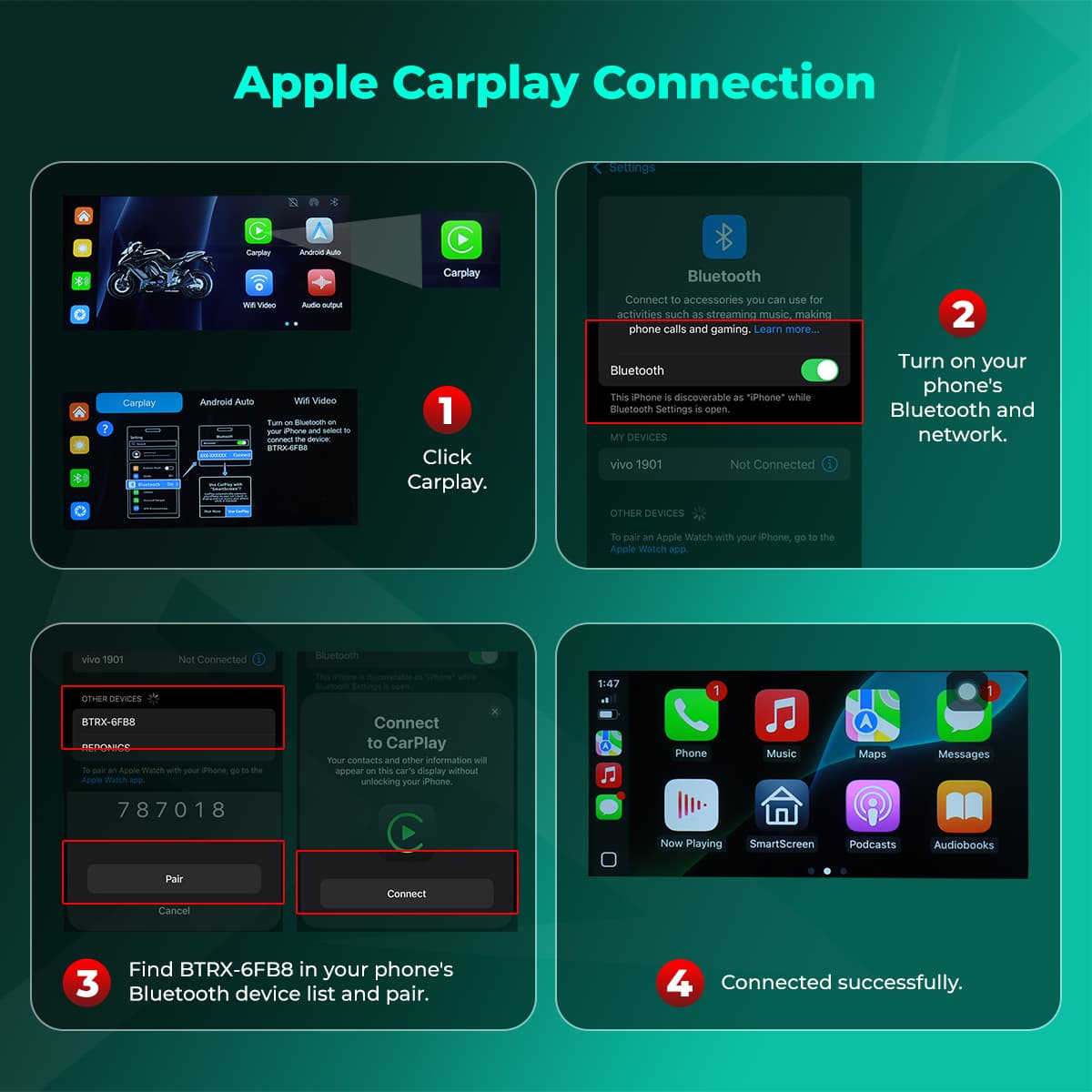 SIMTAC  MOTORCYCLE GPS CARPLAY & ANDROID AUTO SYSTEM – M10D