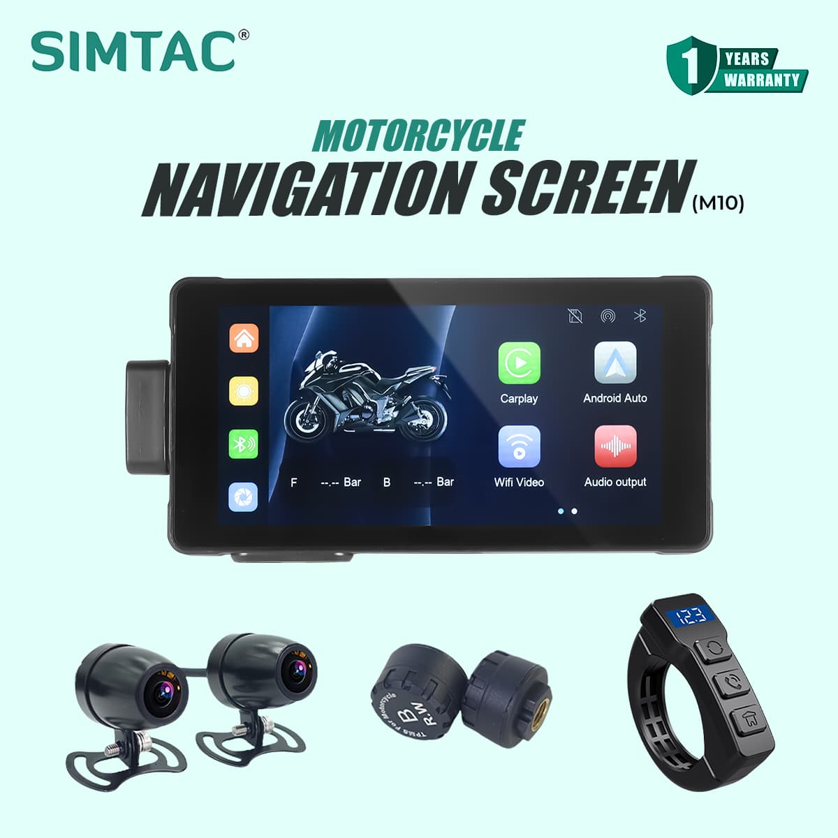 SIMTAC MOTORCYCLE GPS CARPLAY & ANDROID AUTO SYSTEM  – M10DT