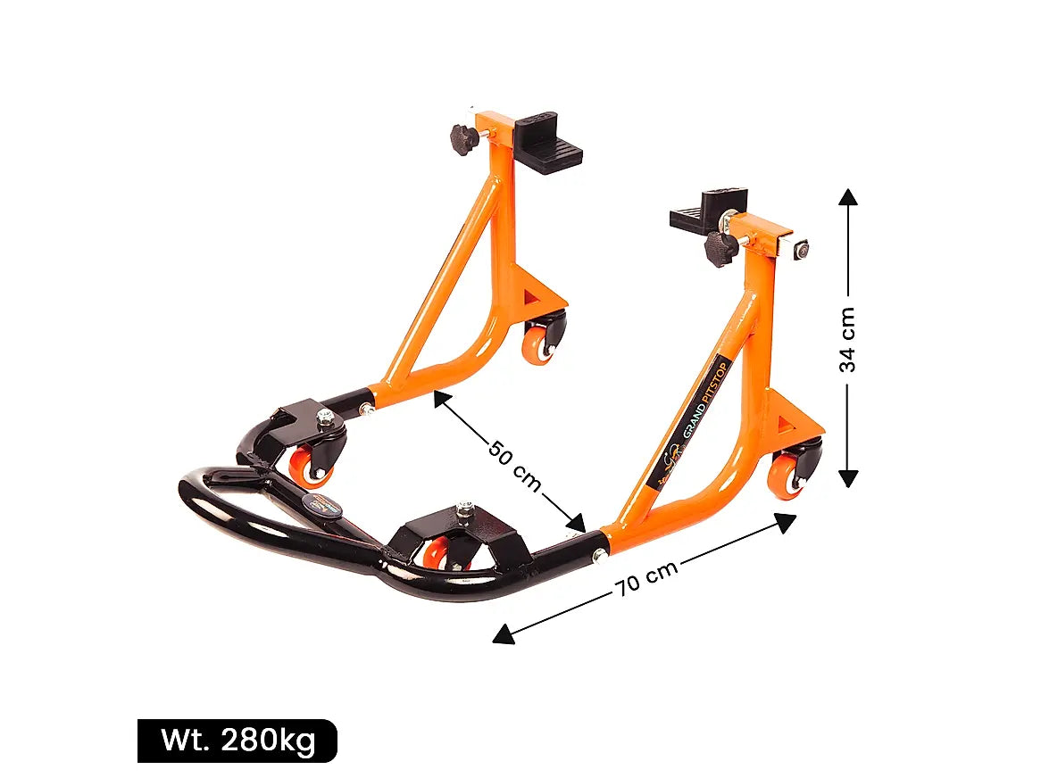 Dismantable Rear Paddock Stand with 360 Rotation- Black + Orange - (Bike Wt upto 280 kgs)