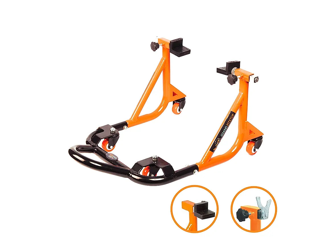 Dismantable Rear Paddock Stand with 360 Rotation- Black + Orange - (Bike Wt upto 280 kgs)