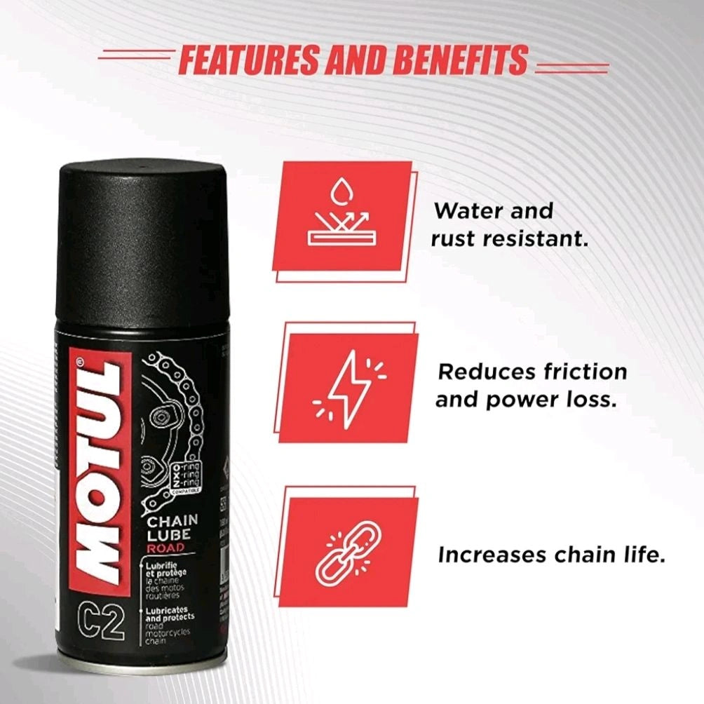 Motul Chain Care Kit — C1 & C2 COMBO 150 ml Each and Microfiber Cloth + Chain Cleaning Brush