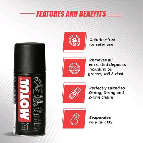 Motul Chain Care Kit — C1 & C2 COMBO 150 ml Each and Microfiber Cloth + Chain Cleaning Brush