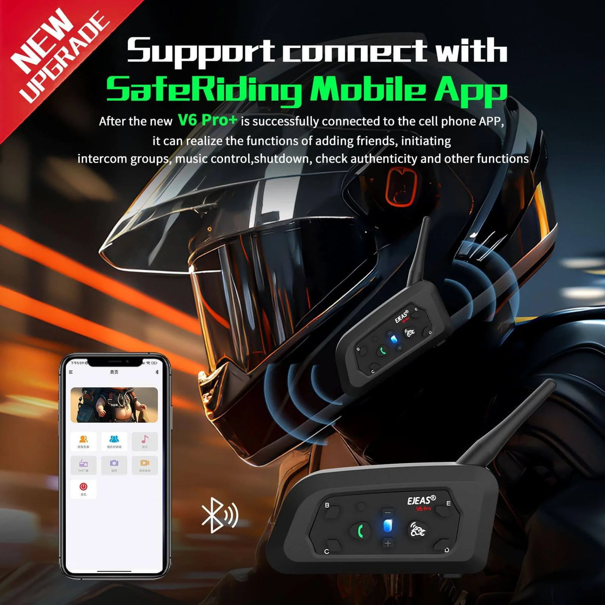 EJEAS V6 Pro Helmet Intercom Communication System