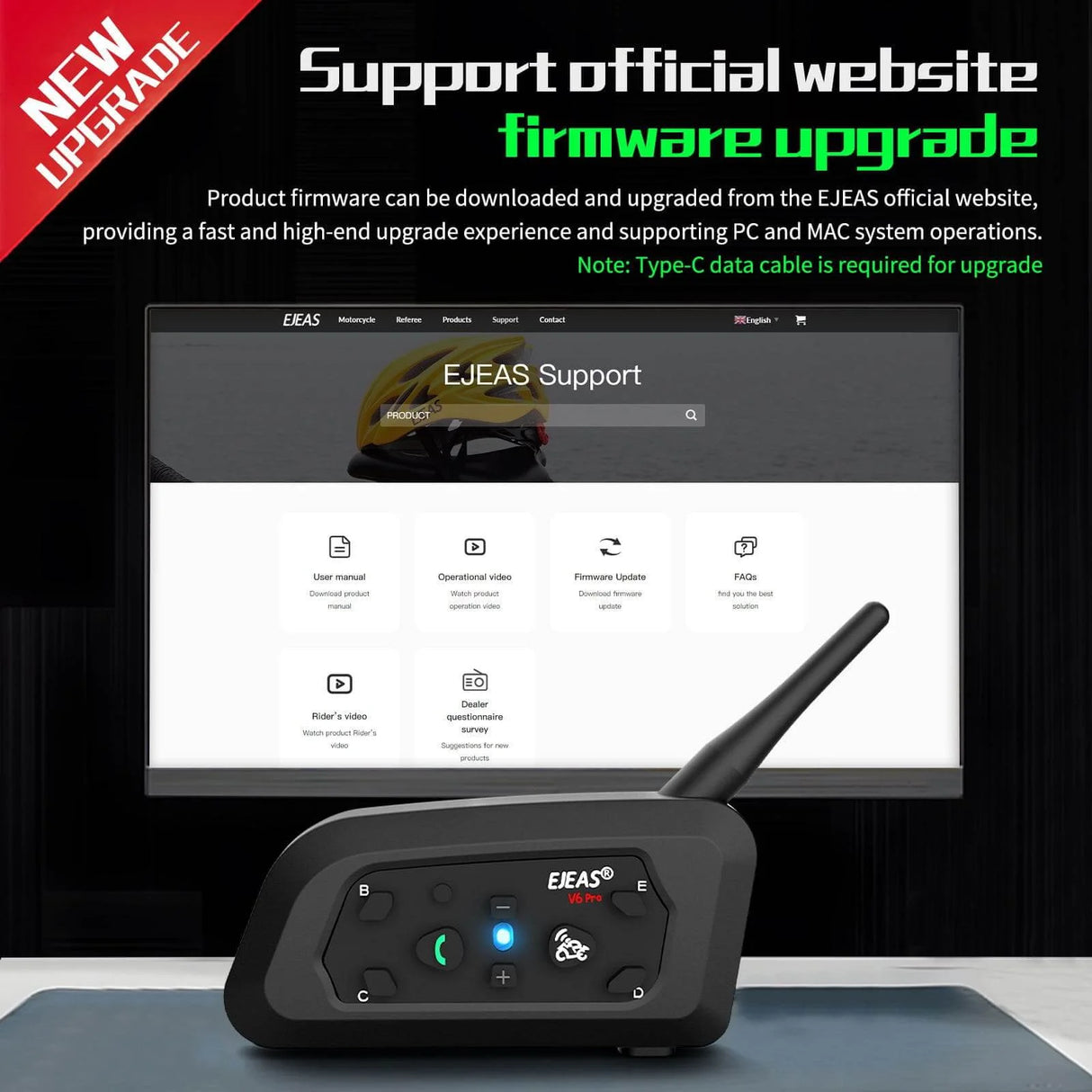 EJEAS V6 Pro Helmet Intercom Communication System