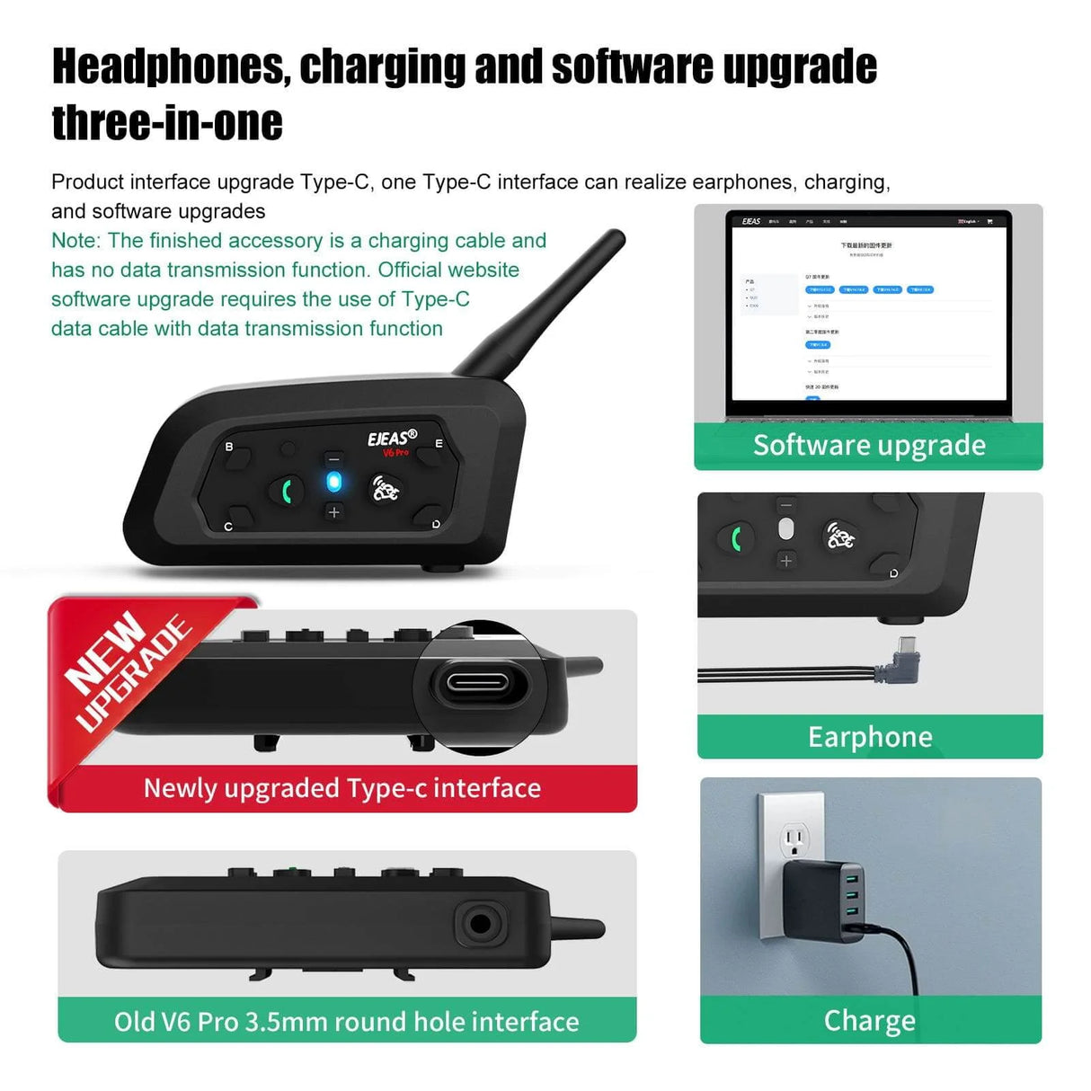 EJEAS V6 Pro Helmet Intercom Communication System