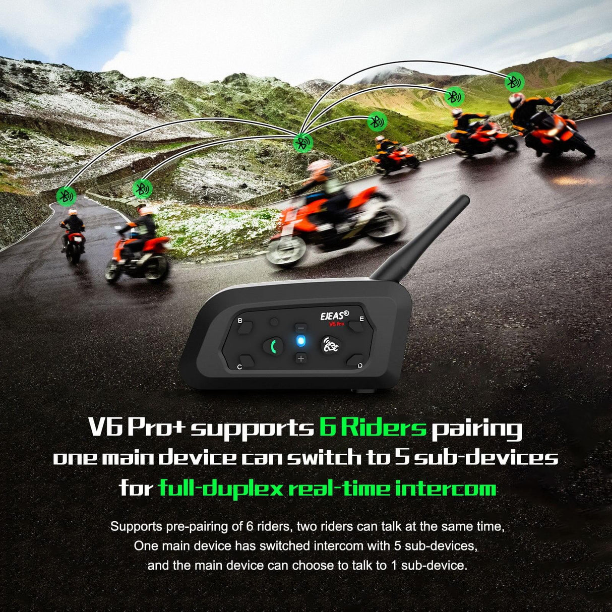 EJEAS V6 Pro Helmet Intercom Communication System