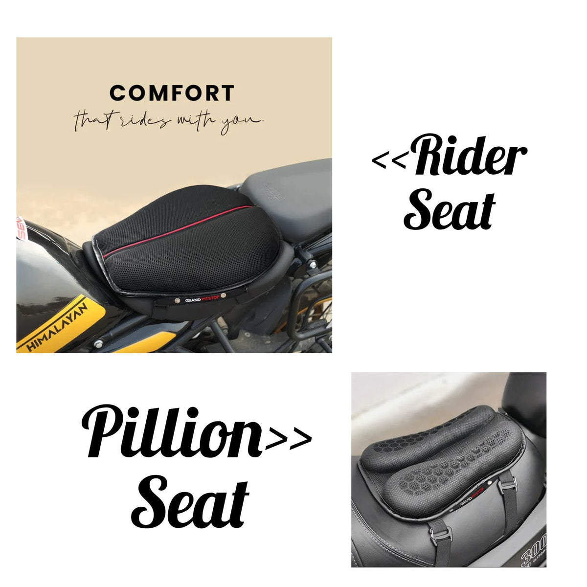 Motorcycle Honeycomb Gel Air Seat Cushion for COMBO Rider & Pillion  - Universal Fit & Breathable Design