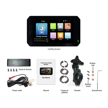 Aoocci C5 5" Portable CarPlay Motorcycle Camera Front&Rear Dash Cam