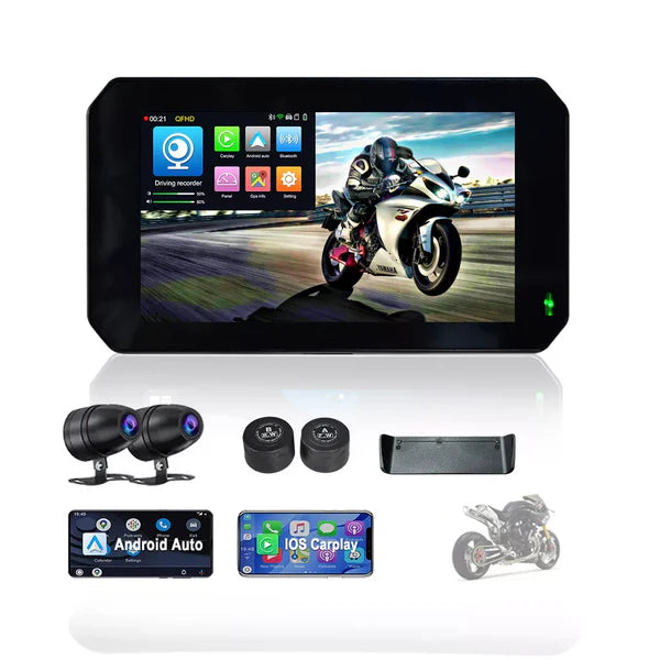 Aoocci C5 5" Portable CarPlay Motorcycle Camera Front&Rear Dash Cam